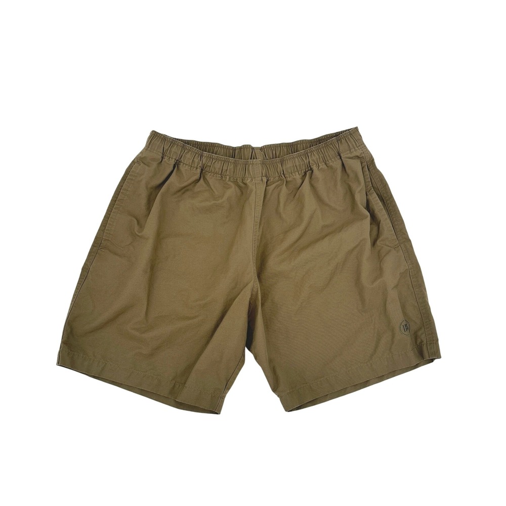 Highsnobiety HS Logo Shorts Mens Large Olive Green Cotton Nylon Elastic Waist